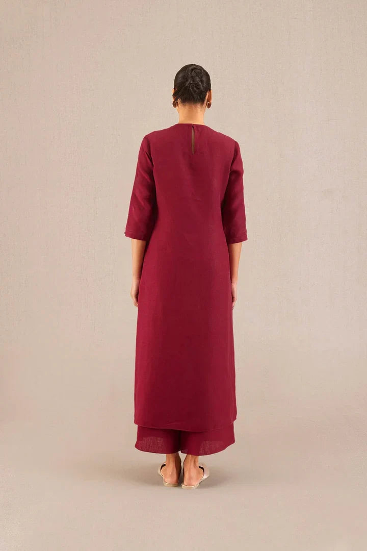 Parineeti Chopra styled Reddish Maroon Linen Kurta Set
