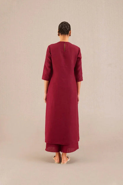 Parineeti Chopra styled Reddish Maroon Linen Kurta Set