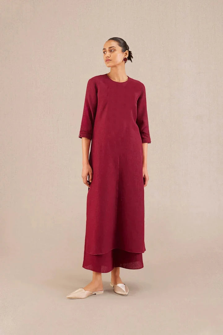 Parineeti Chopra styled Reddish Maroon Linen Kurta Set