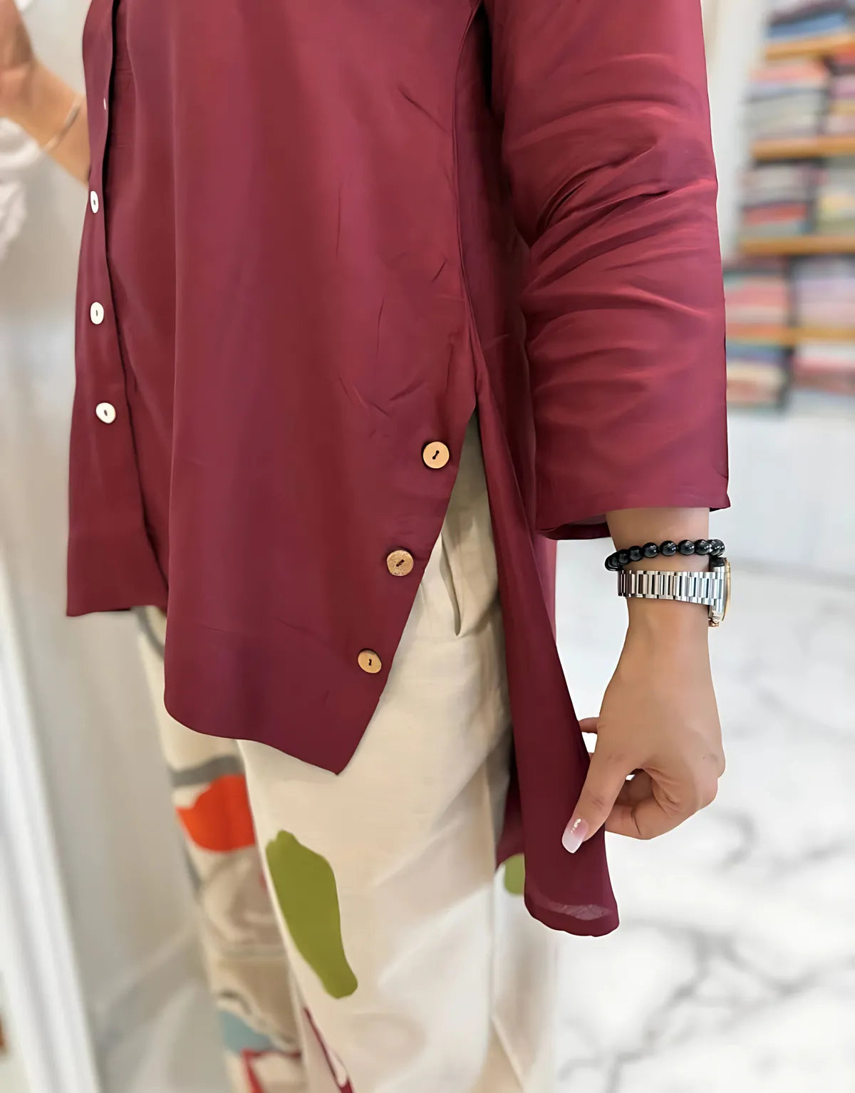 Priyas burgandy Top with Printed stylish pants