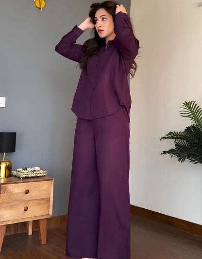 Veloura Ease Purple Linen Co-Ord Set