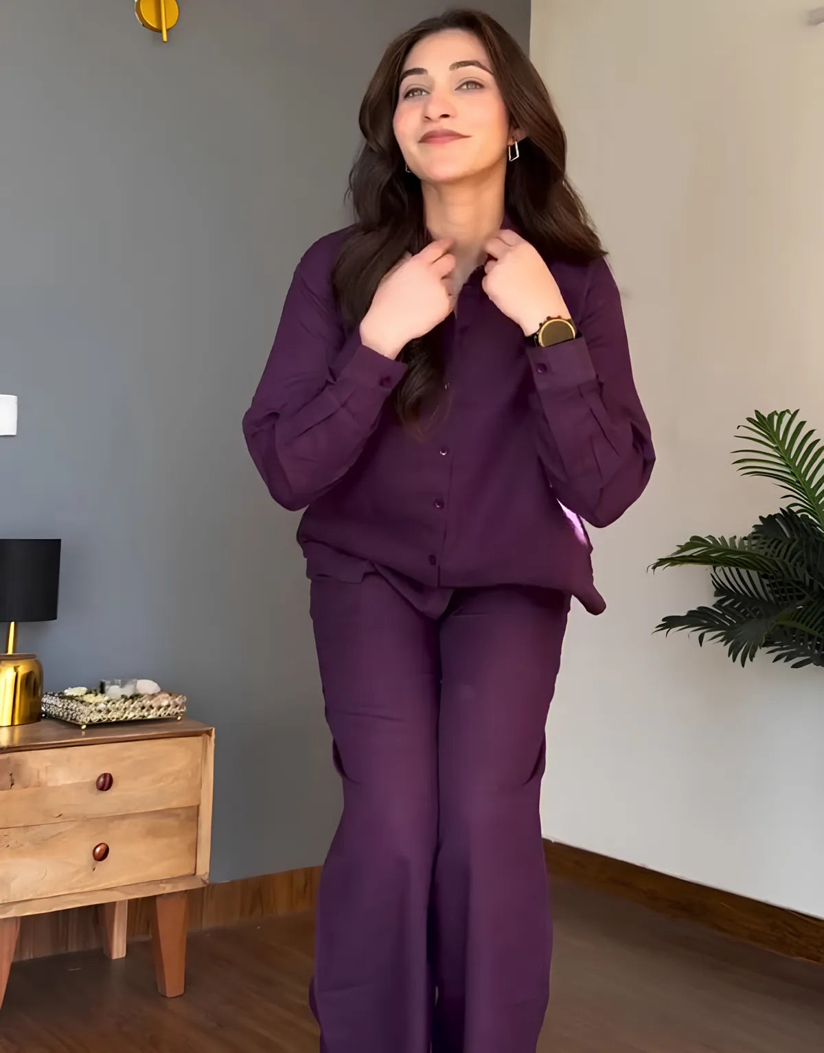 Veloura Ease Purple Linen Co-Ord Set