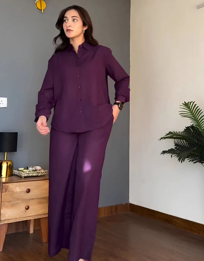 Veloura Ease Purple Linen Co-Ord Set