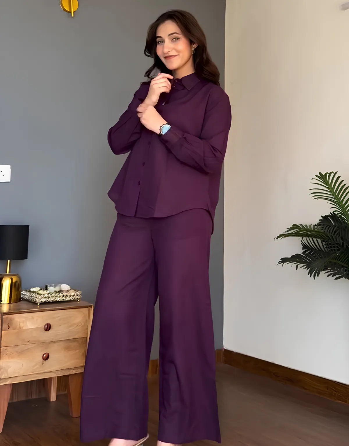 Veloura Ease Purple Linen Co-Ord Set