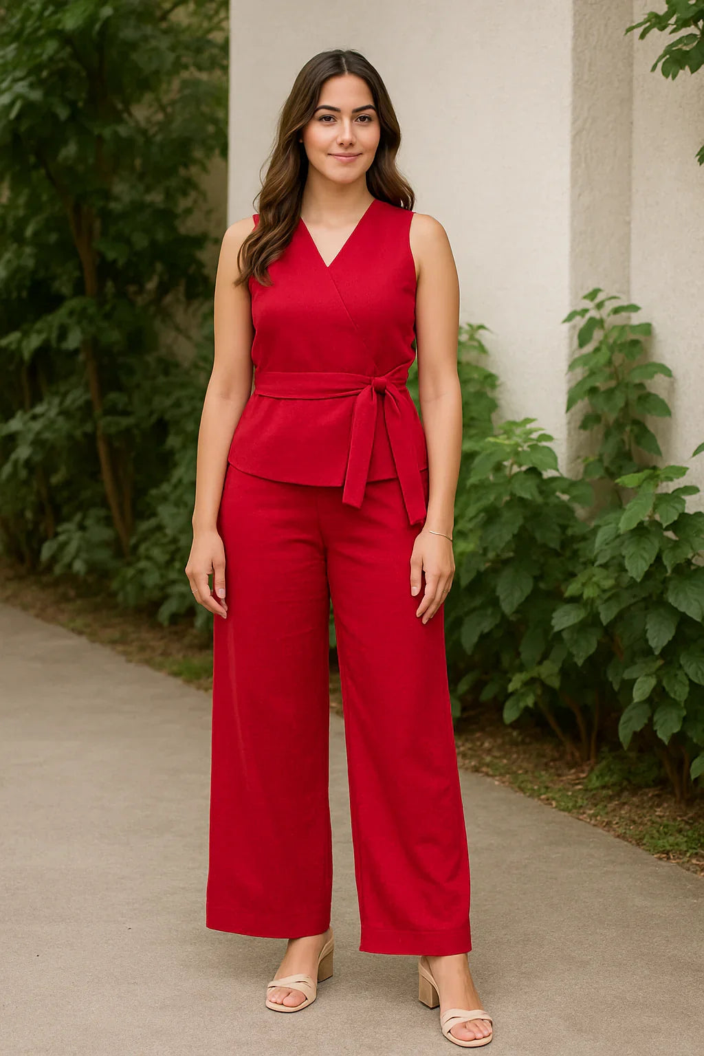 Mrunal Thakur Muse Scarlet Red Cotton-Linen Co-ord Set