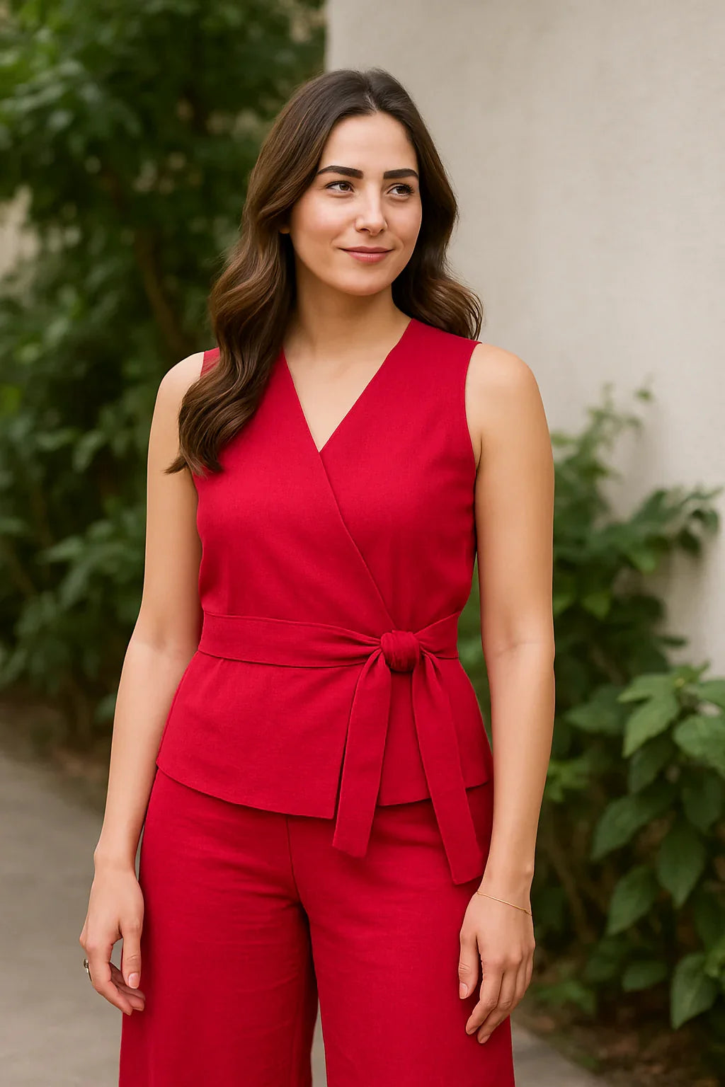 Mrunal Thakur Muse Scarlet Red Cotton-Linen Co-ord Set