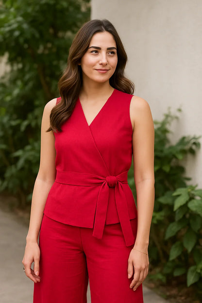 Mrunal Thakur Muse Scarlet Red Cotton-Linen Co-ord Set