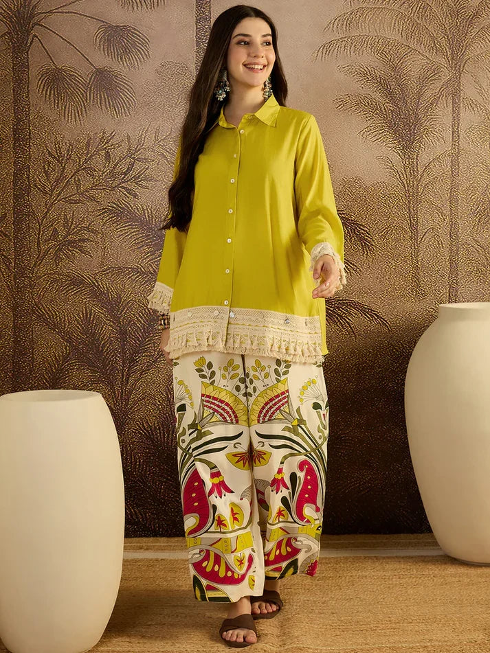 Yellow Boho Embroidery Coord Set
