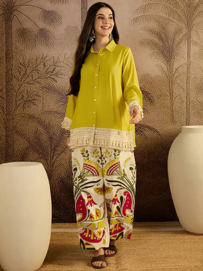 Yellow Boho Embroidery Coord Set