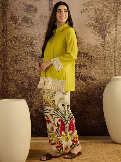 Yellow Boho Embroidery Coord Set