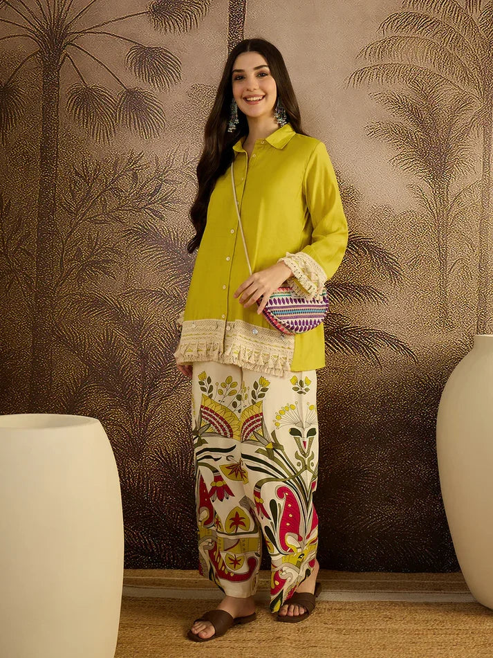 Yellow Boho Embroidery Coord Set