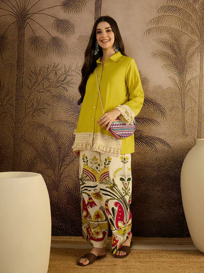 Yellow Boho Embroidery Coord Set