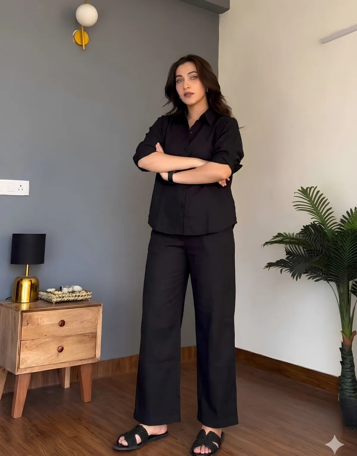 Veloura Ease Black Linen Co-Ord Set