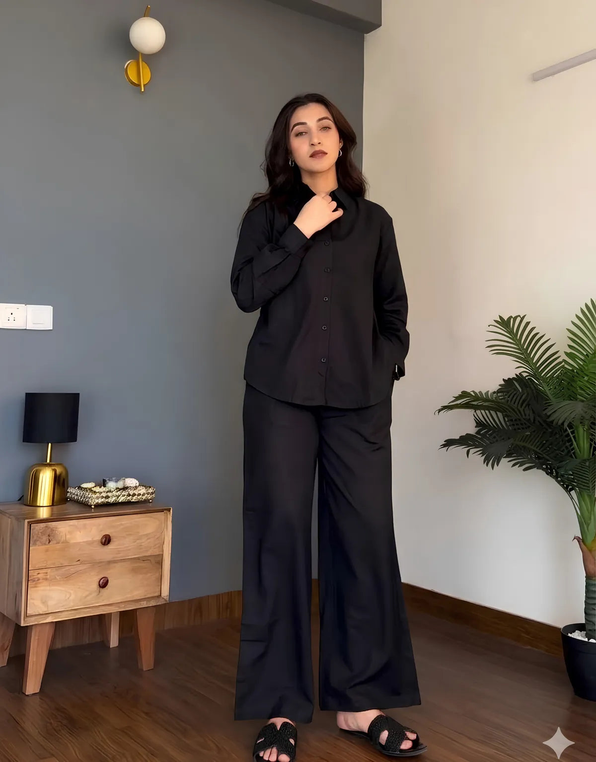 Veloura Ease Black Linen Co-Ord Set