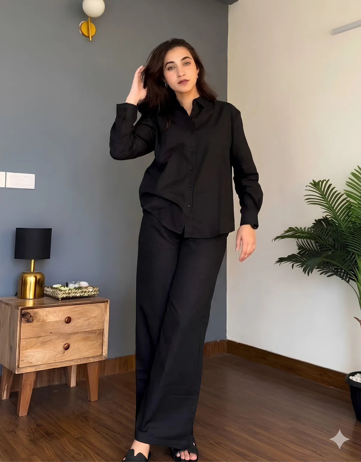 Veloura Ease Black Linen Co-Ord Set