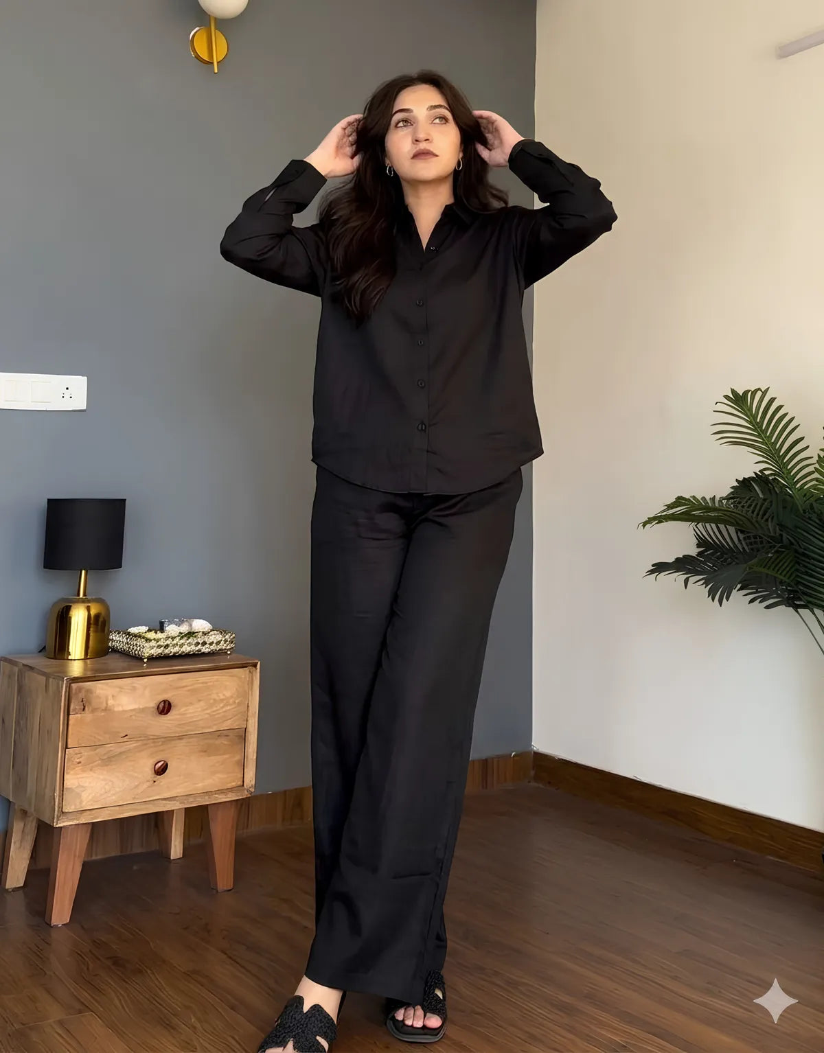 Veloura Ease Black Linen Co-Ord Set