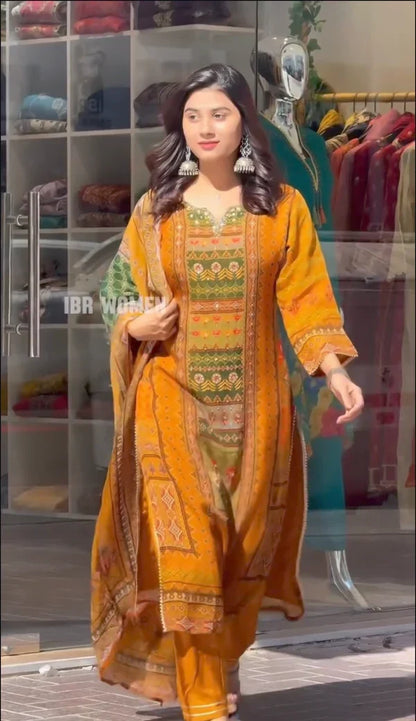 Niwaj yellow muslin suit set for women