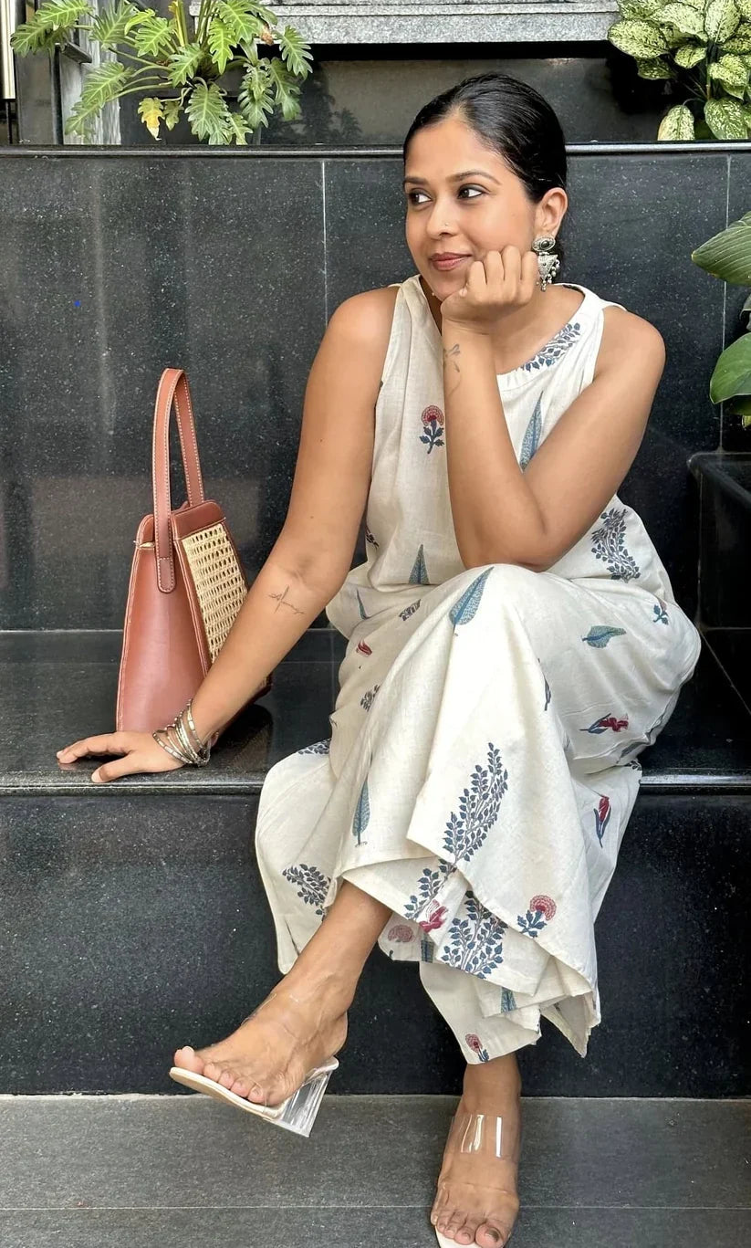 Off White Print A-line kurta Set