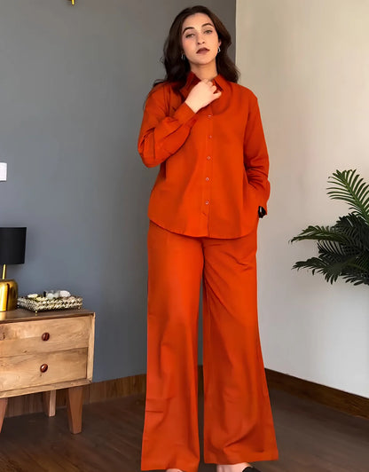 Veloura Ease Rust Orange Linen Co-Ord Set