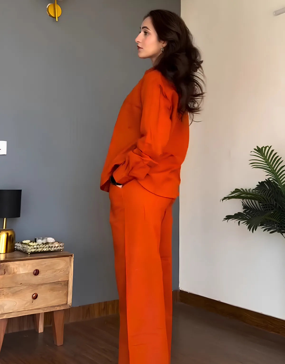 Veloura Ease Rust Orange Linen Co-Ord Set
