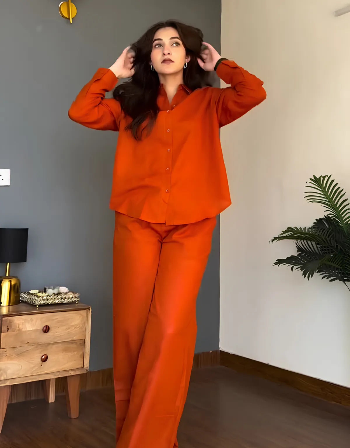 Veloura Ease Rust Orange Linen Co-Ord Set