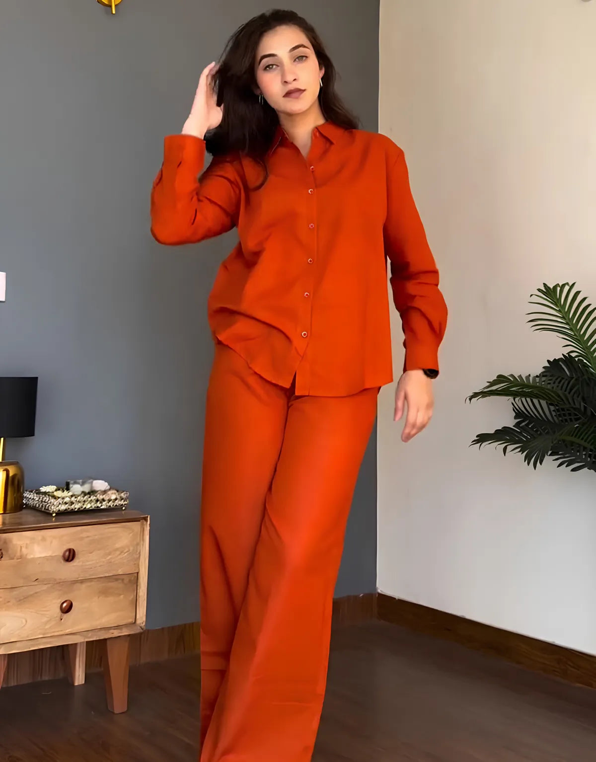 Veloura Ease Rust Orange Linen Co-Ord Set
