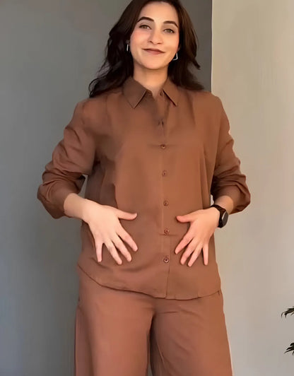 Veloura Ease Brown Linen Co-Ord Set
