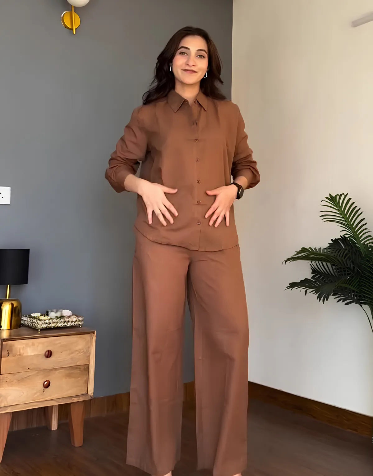 Veloura Ease Brown Linen Co-Ord Set