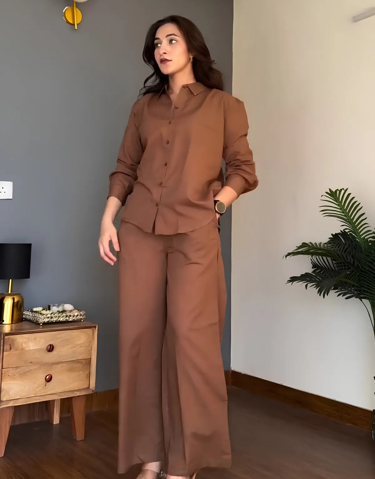 Veloura Ease Brown Linen Co-Ord Set